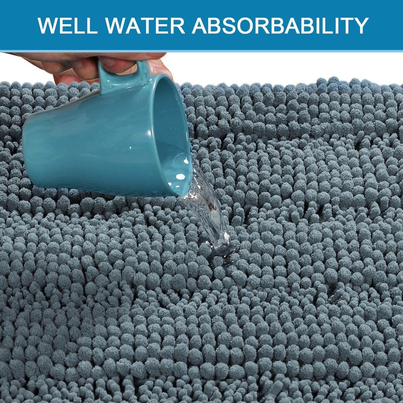 H.VERSAILTEX Bathroom Rugs Bath Rug Set 2 Piece Bathroom Contour Rug Toilet Mat Sets Non Slip Contour Bath Rug Ultra Thick Water Absorbent Striped Bath Mats(47" x 17" Plus 20" x 20" U, Stone Blue) - Image 4